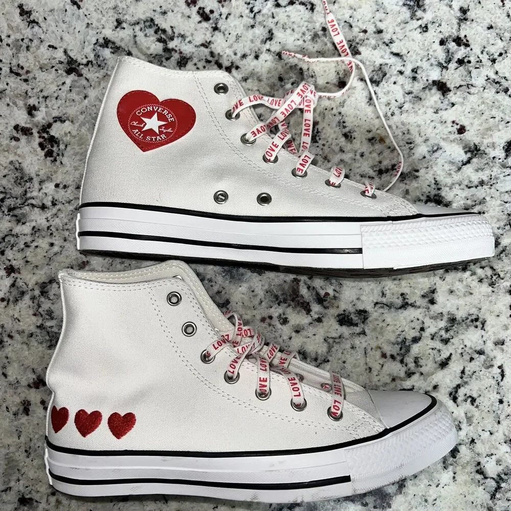 YOUTH Size 5.5 Converse Chuck Taylor All🌟Star High GS Embroidered Hearts, white